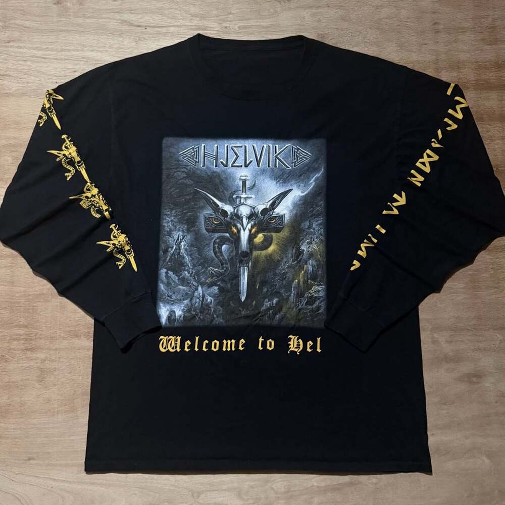 Hjelvik Welcome to Hel Black Metal Long Sleeve Graphic Shirt Large